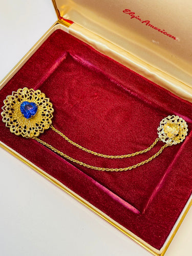 1950’s Filigree Rhinestone Double Brooch with Hearts Devil's Details